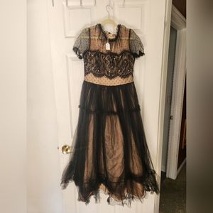 Trish Scully Black lace Cap Sleeve Dress Girls Size 14 EUC